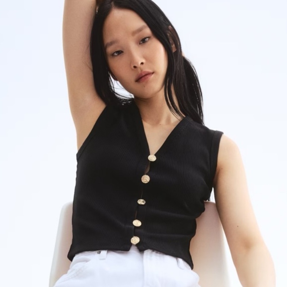 H&M Black Sleeveless Top with Gold Buttons